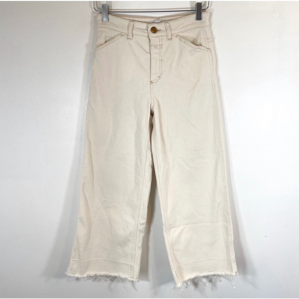 Closed Niki Wide Leg Jeans Cream Off White Cropped Frayed Hem Size 26 Italy